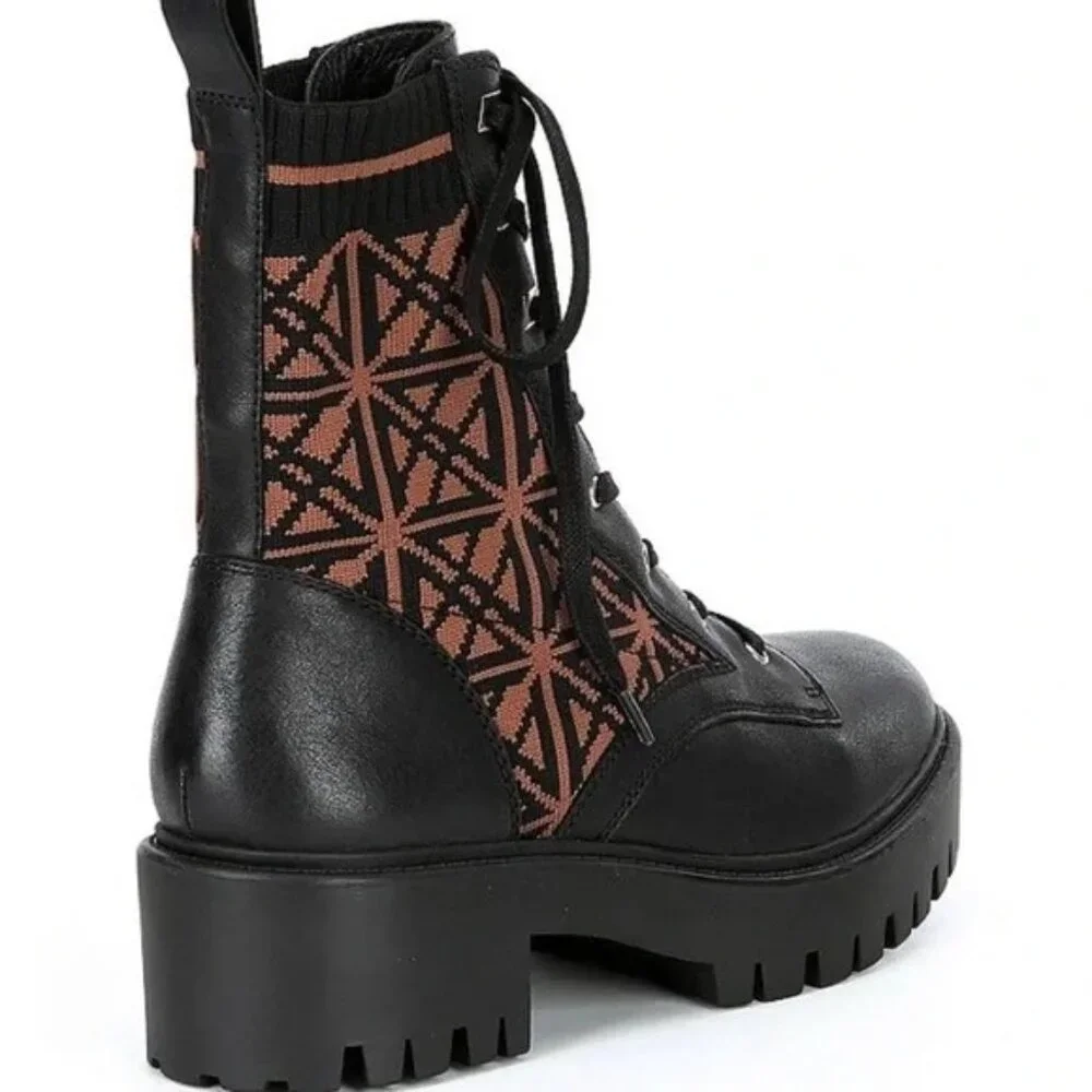 Antonio Melani Womens Black Brown Dempsey Leather Fabric Lace Up Combat Boots 6M - Picture 3 of 11